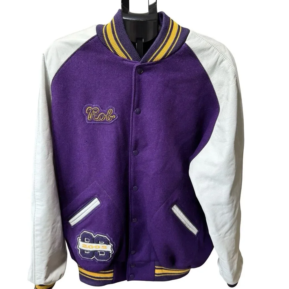 Vintage 2003 Letterman Jacket Varsity Purple Wool Leather Size 50 Jaguars